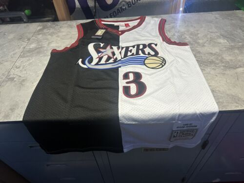 Men's Large Philadelphia Bk/ Wh 76ers Allen Iverson Mitchell & Ness Swingman