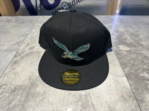 NWT New Century Black Throwback Philadelphia Eagles SnapBack Hat. Cap