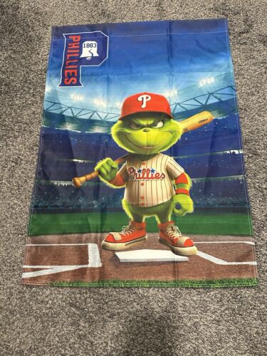 MLB Philadelphia Phillies Lil Grinch Garden Flag 2 Sided Premium Yard