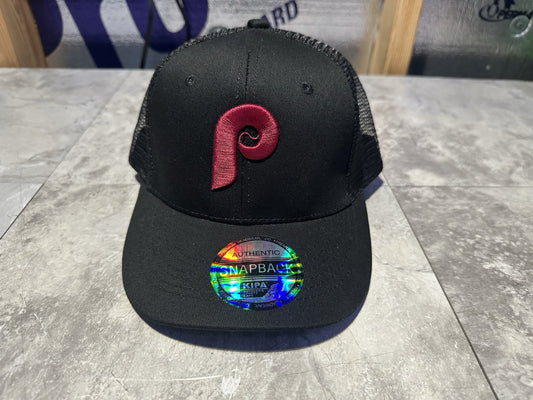 NWT Kipa Premium Philadelphia Throwback Phillies Black/ Red P Mesh Hat