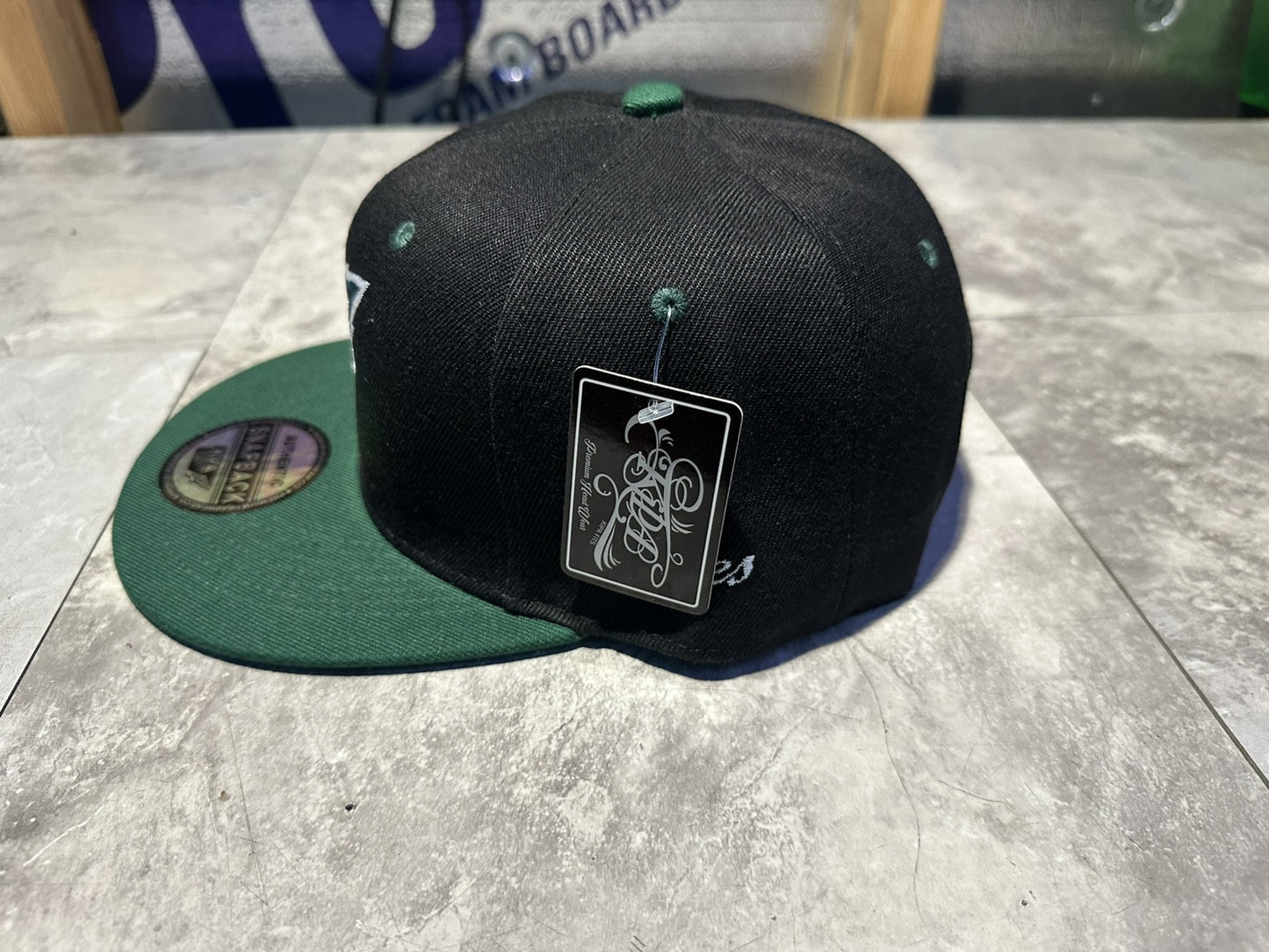 2024 Kipa Premium Black/ W Green Brim Philadelphia Eagles SnapBack Hat