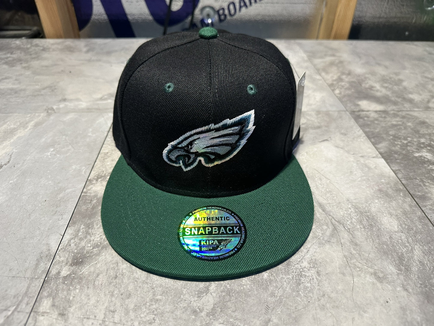 2024 Kipa Premium Black/ W Green Brim Philadelphia Eagles SnapBack Hat