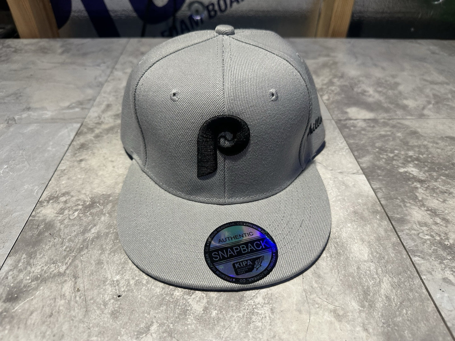NWT Kipa Premium Philadelphia Phillies Gray/ Black Throwback P Hat Cap
