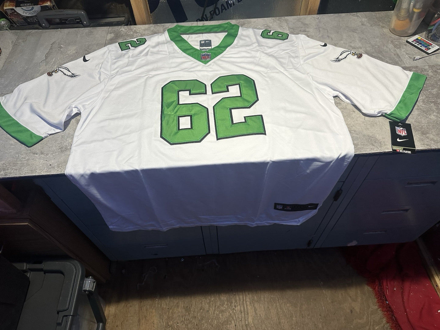 NWT Jason Kelce Philadelphia Eagles Throwback White/ Kelly Green Jerse