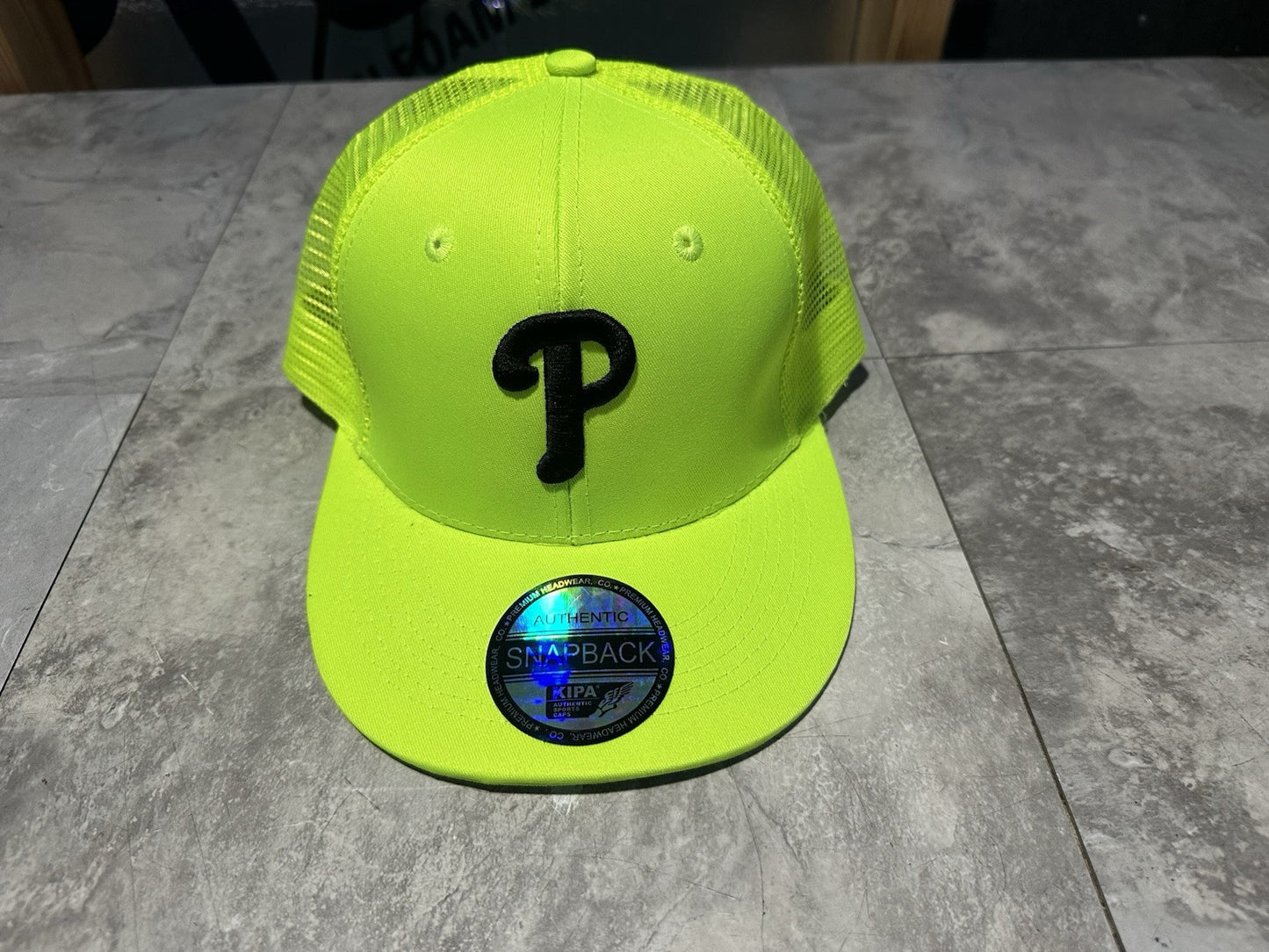 NWT Kipa Premium Philadelphia Phillies Neon Green/ Black P Mesh Hat Ca