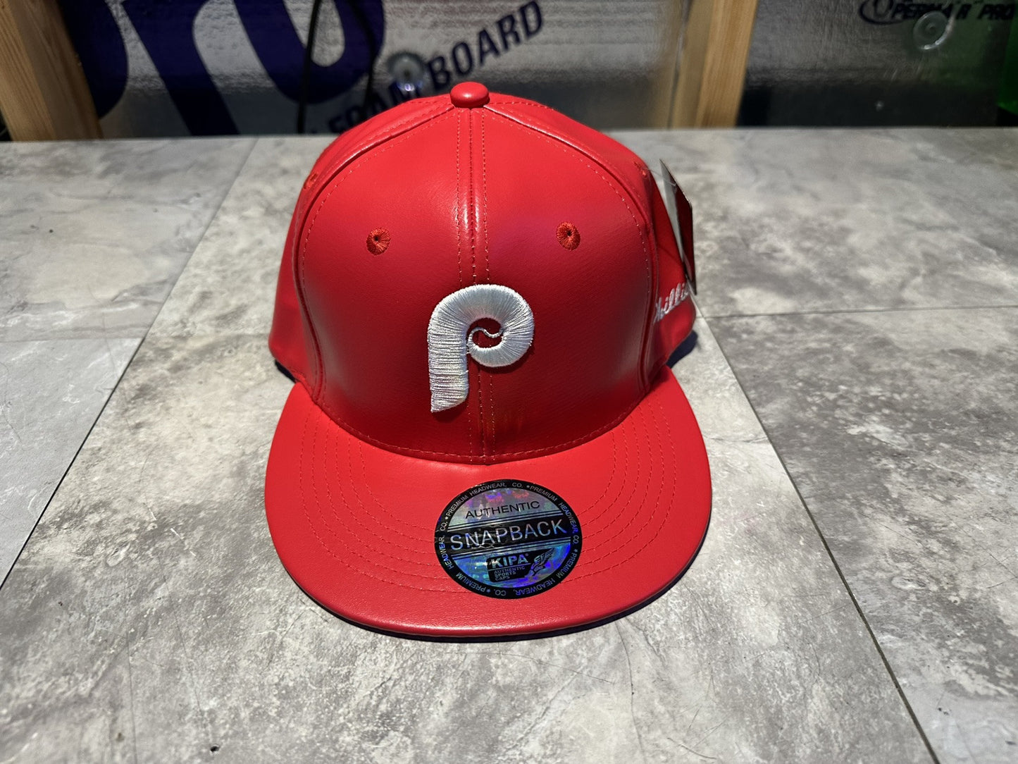 NWT Kipa Premium Philadelphia Phillies Throwback Leather Red/ White P Hat