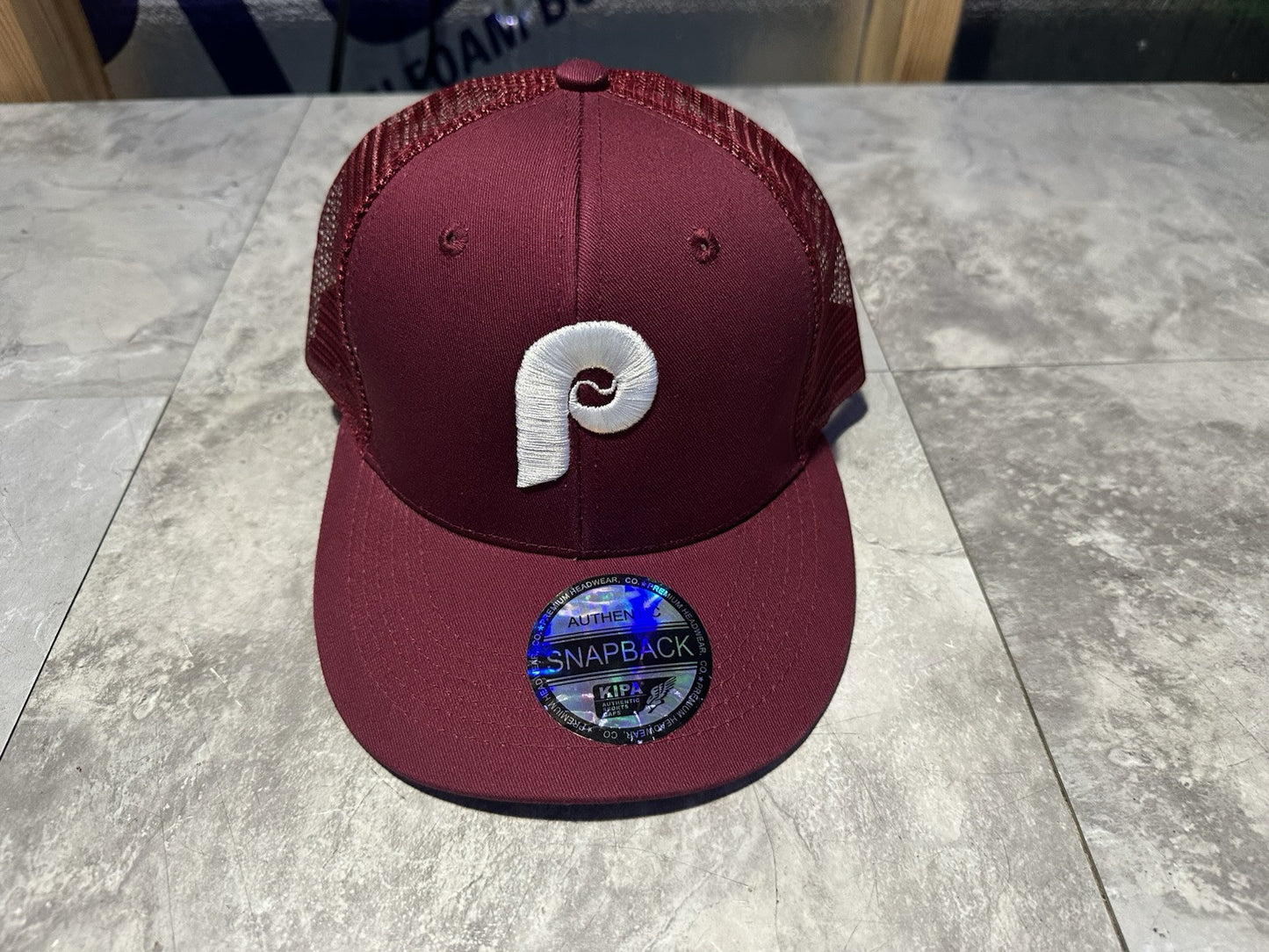 NWT Kipa Premium Throwback Philadelphia Phillies Burgundy/ White P Mes