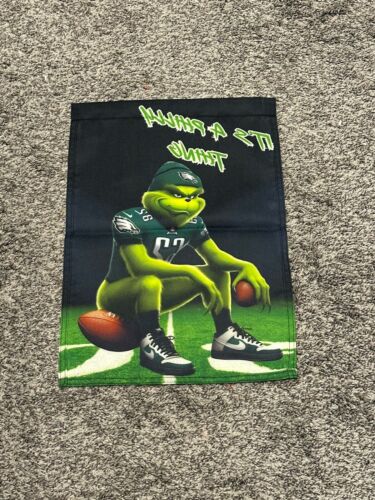 PHILADELPHIA Eagles Jason Kelce lil Grinch Sided 12" X 18" YARD Flag.