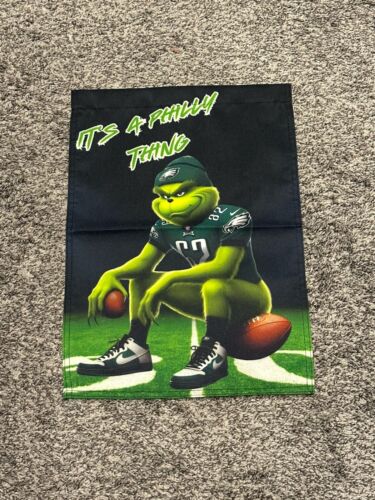 PHILADELPHIA Eagles Jason Kelce lil Grinch Sided 12" X 18" YARD Flag.