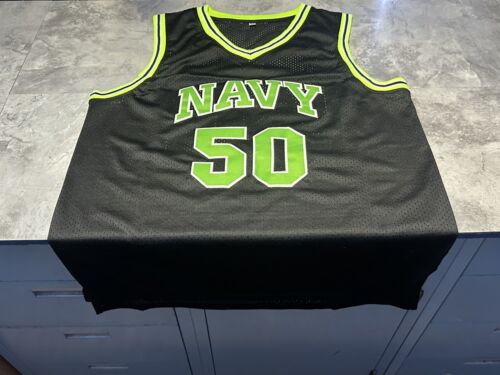 NWOT Black Retro The Admiral David Robinson Navy Basketball Jersey All