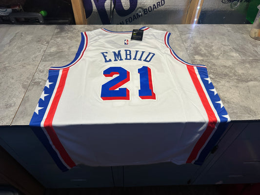 NWT Philadelphia 76ers Joel Embiid Swingman Jersey Statement Edition White XXL