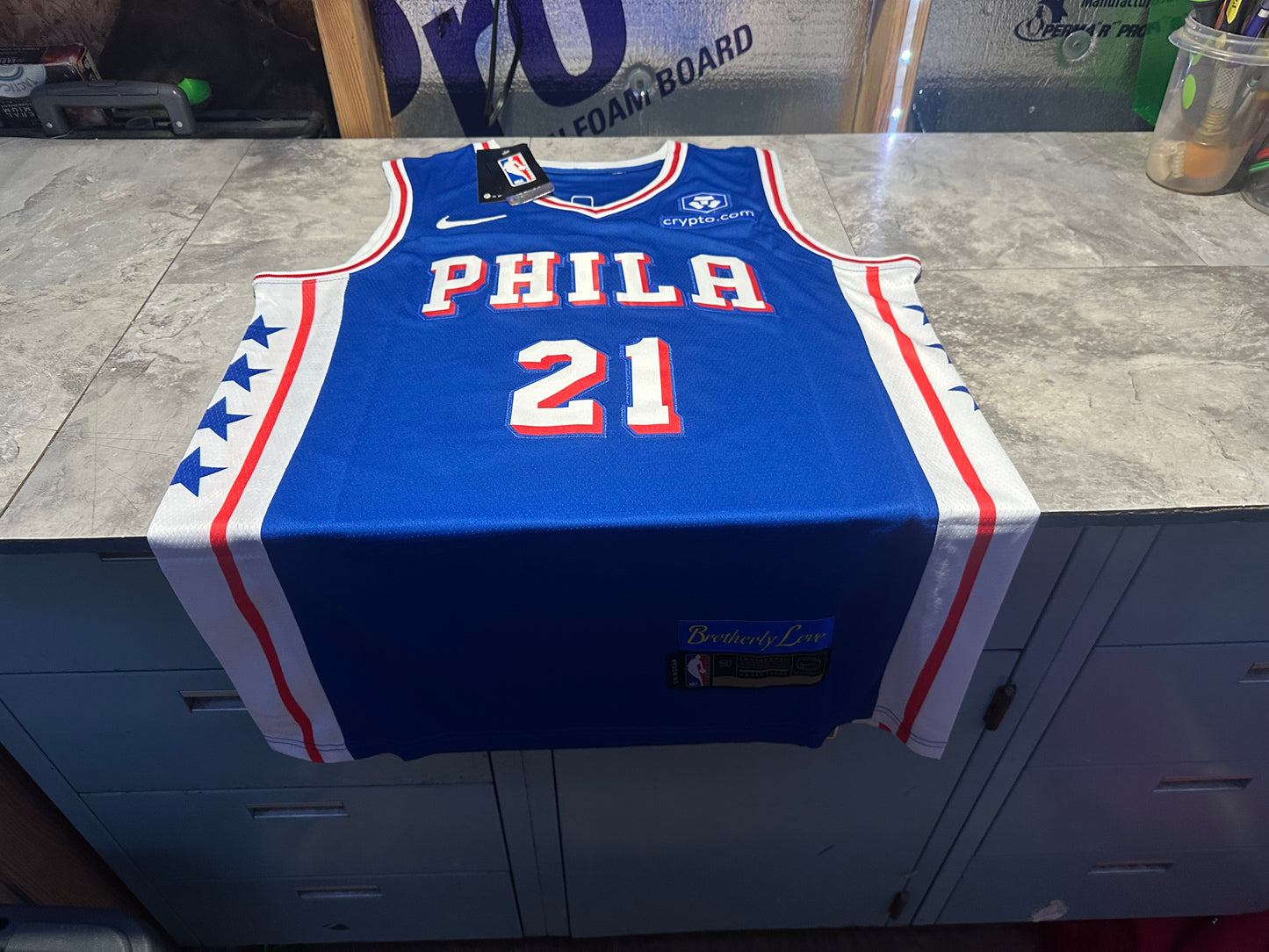 NWT Philadelphia 76ers Joel Embiid Swingman Jersey Statement Edition Blue Large