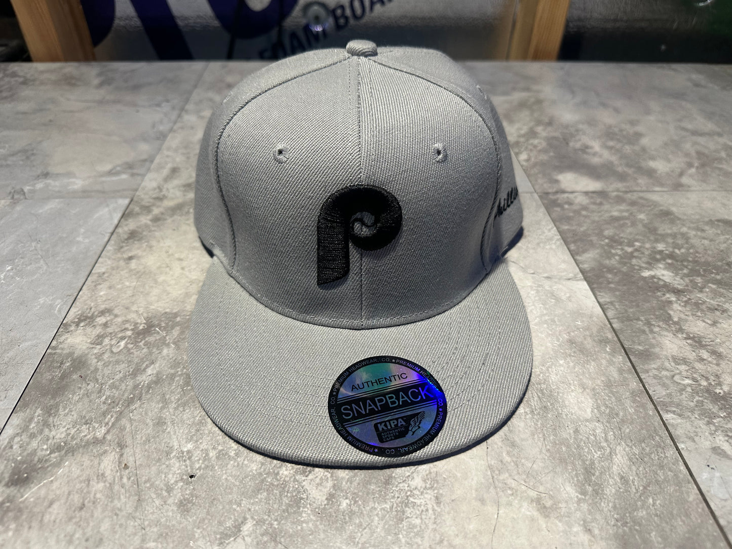NWT Kipa Premium Philadelphia Phillies Gray/ Black Throwback P Hat Cap Lid