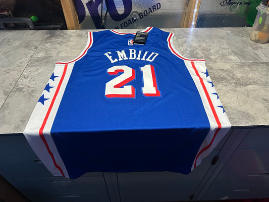 NWT Philadelphia 76ers Joel Embiid Swingman Jersey Statement Edition Blue XXL