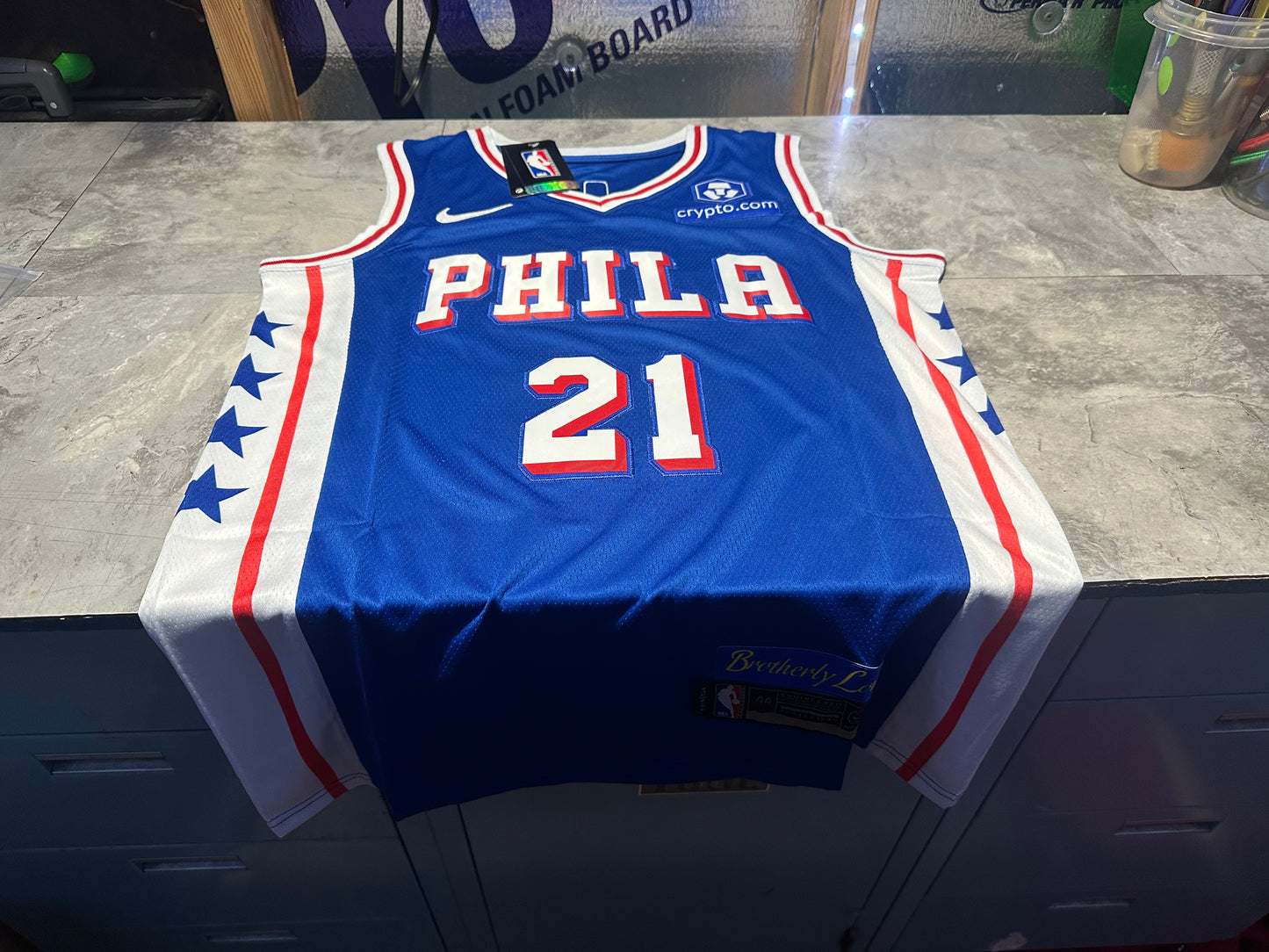 NWT Philadelphia 76ers Joel Embiid Swingman Jersey Statement Edition Blue Small