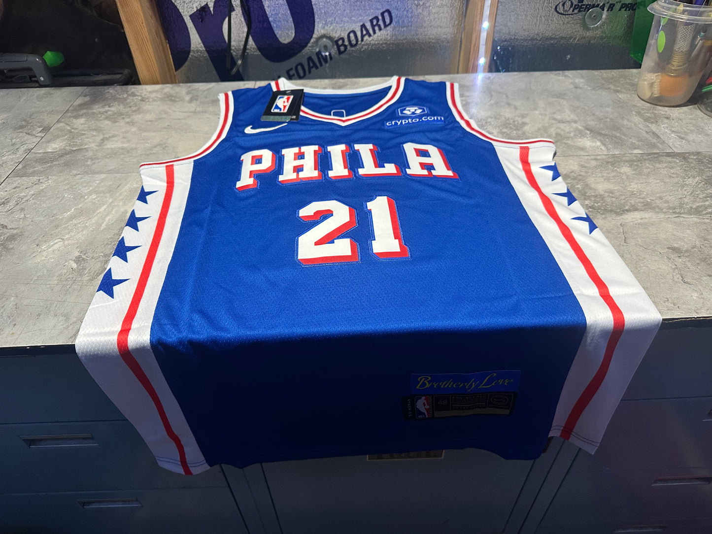 NWT Philadelphia 76ers Joel Embiid Swingman Jersey Statement Edition Blue Medium