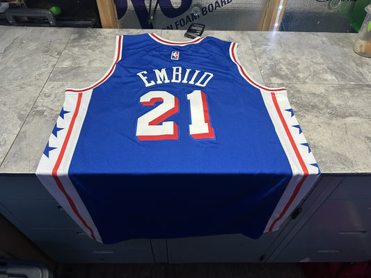 NWT Philadelphia 76ers Joel Embiid Swingman Jersey Statement Edition Blue