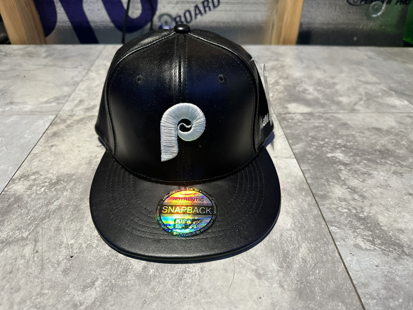 NWT Kipa Premium Philadelphia Phillies Throwback Leather Black Hat White P