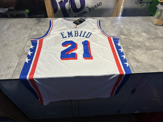 NWT White XL Philadelphia 76ers Joel Embiid Swingman Jersey Statement Edition