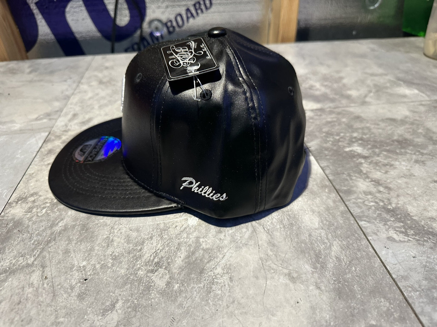 NWT Kipa Premium Philadelphia Phillies Throwback Leather Black Hat White P