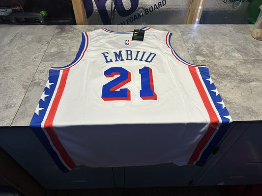 NWT Philadelphia 76ers Joel Embiid White Swingman Jersey Statement Edition