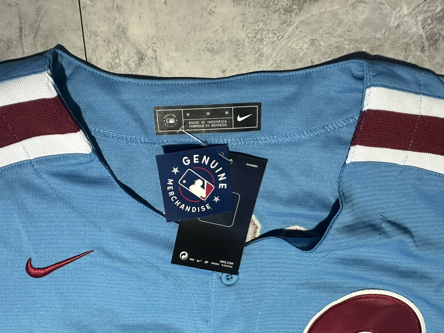 NWT Nike Philadelphia Phillies Powder Blue Alec Bohm Jersey Size Small