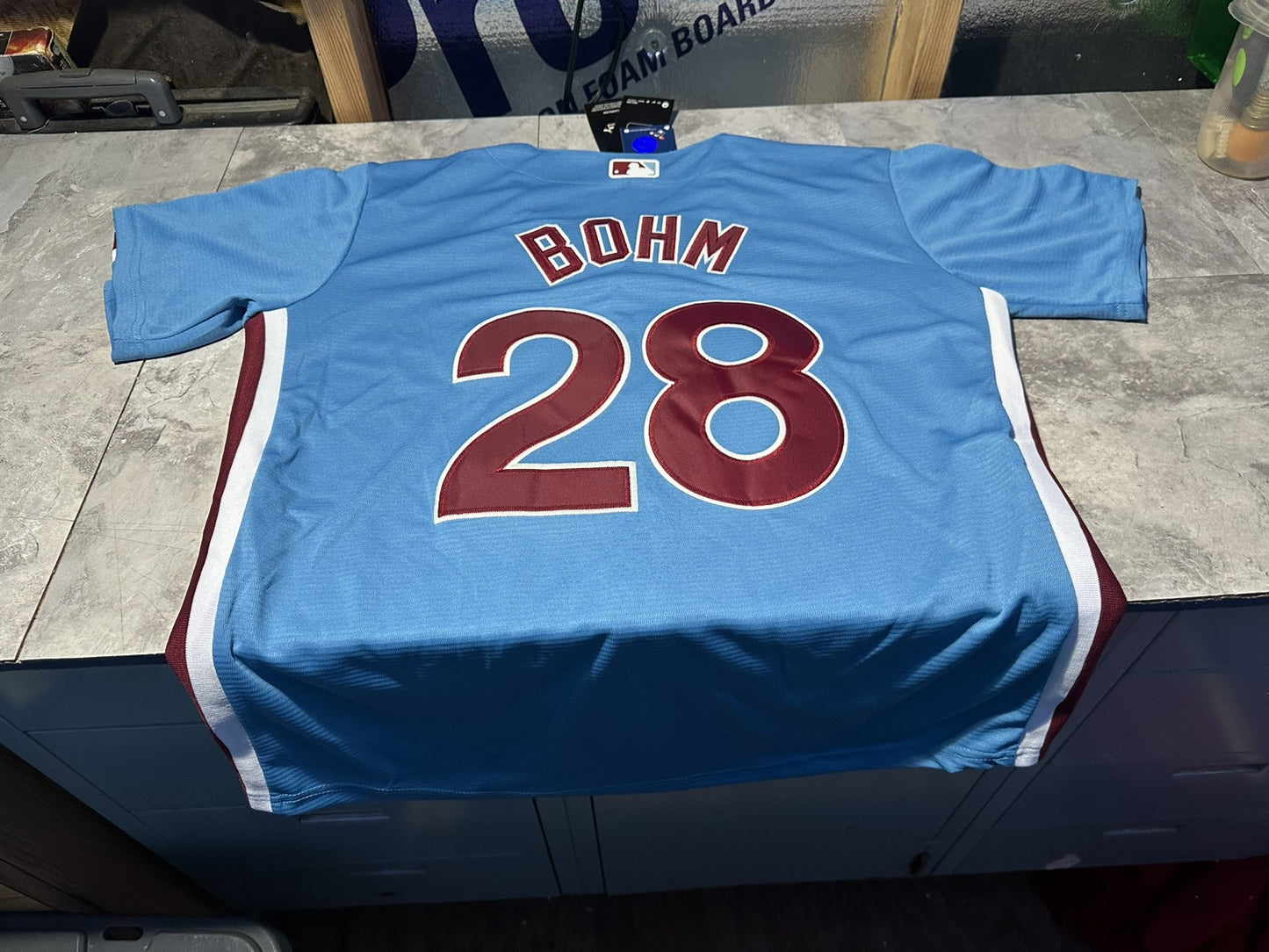 NWT Nike Philadelphia Phillies Powder Blue Alec Bohm Jersey Size Small