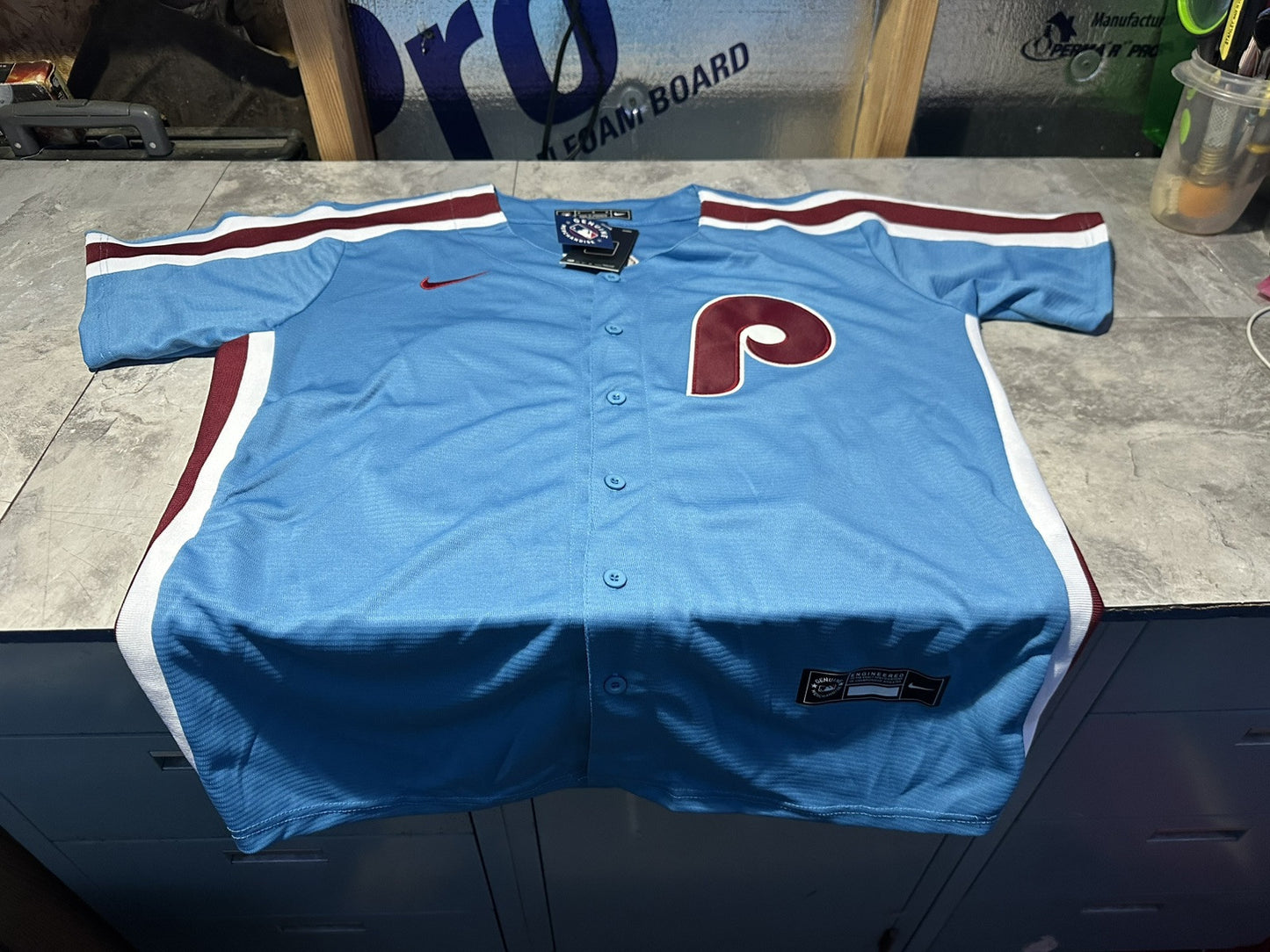 NWT Nike Philadelphia Phillies Powder Blue Alec Bohm Jersey Size Small
